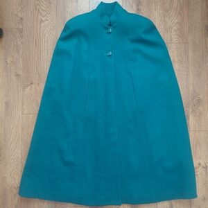 Teal Cape Coat Mid Century Vintage Swing Handmade Retro Blue Wool 50s 60s